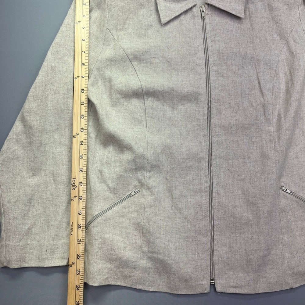 CLIO Linen Blend Jacket Zip Front Career Office Neutral Tencel Large Cottagecore - Picture 2 of 9